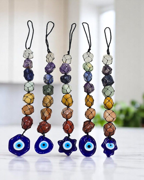Gemstone Selenite Cube Hanger with Evil Eye Natural Stone Hanger from Amayra Crystals Exports - Image 2