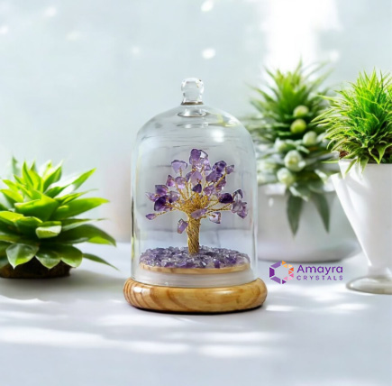Amethyst Glass Dome Tree With Wooden Base | Amethyst Wish Tree
