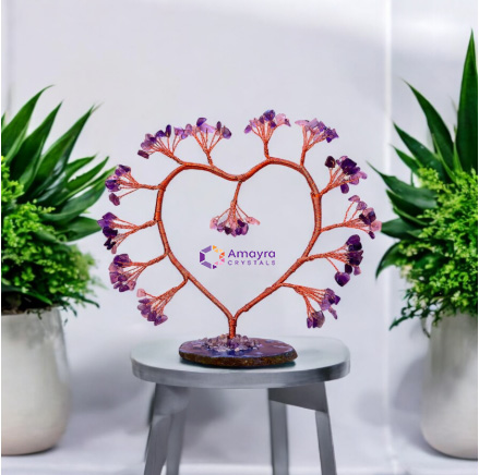 Amethyst Heart Shape Copper Wire Tree With Coaster Base