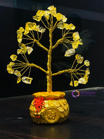 Citrine Golden Copper Wire Fengshui Tree With Money Bag Base