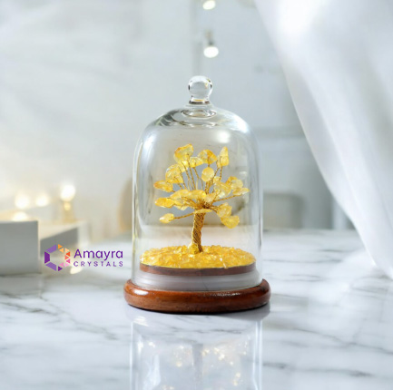 Citrine Glass Dome Tree With Wooden Base | Citrine Wish Tree