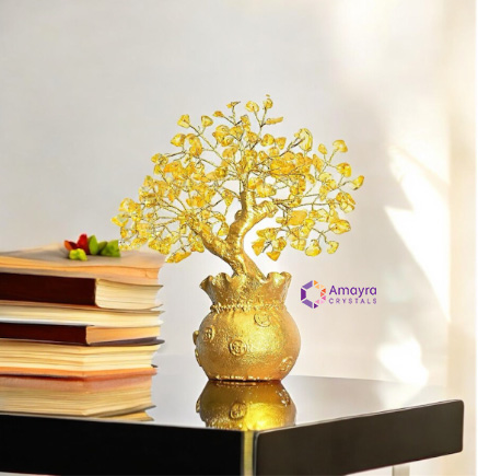 Citrine Golden Tree With Money Bag Base | Citrine Money Tree