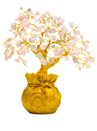 Rose Quartz Golden Tree With Money Bag Base | Rose Quartz Money Tree