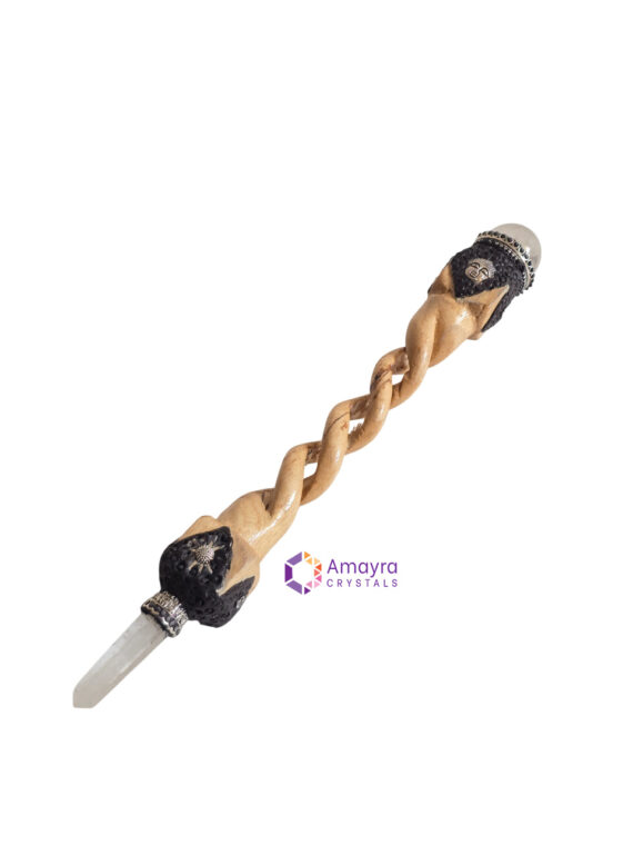 Natural Gemstone Rosewood Spiral Shape Tibetian Healing Wand
