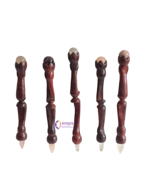 Natural Gemstone Rosewood Tibetian Healing Wand Design 2