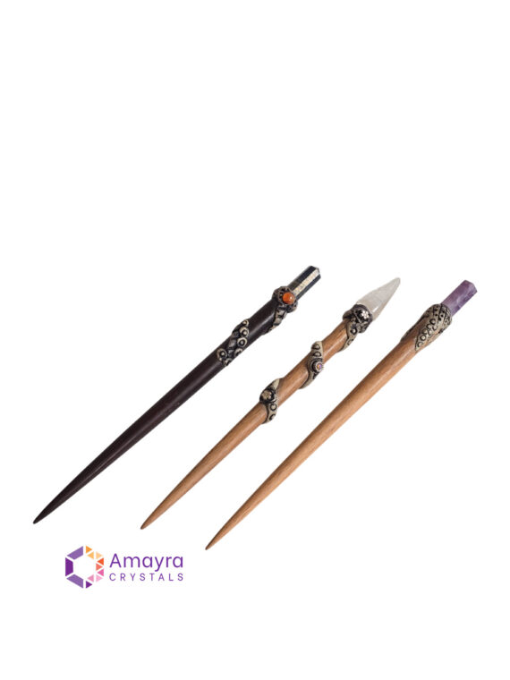 Natural Gemstone Rosewood Tibetian Healing Wand Design 3