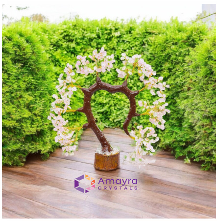 White Agate Heart Shape Tree With Wooden Base