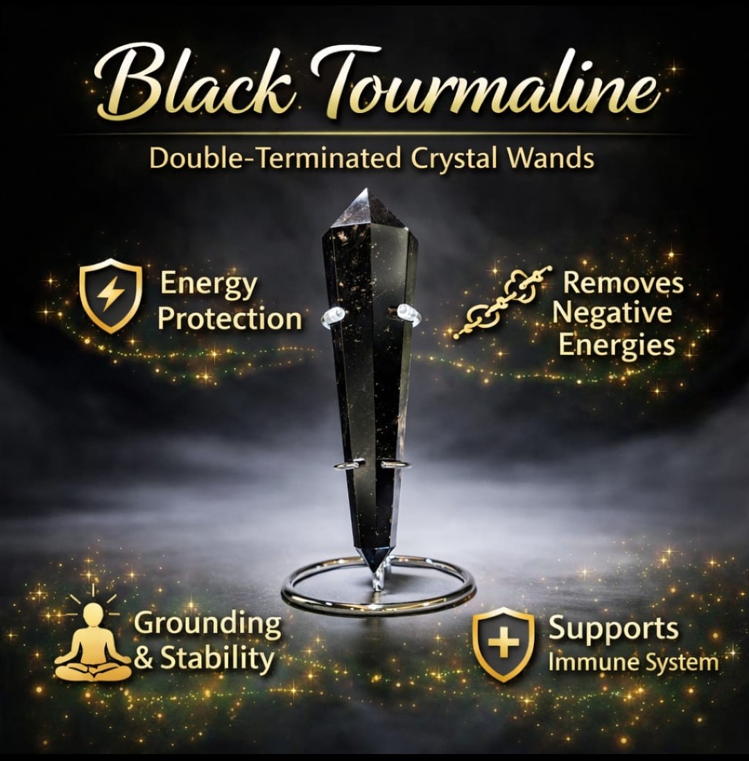 Black Tourmaline Double Point Terminated Obelisk wand Massager
