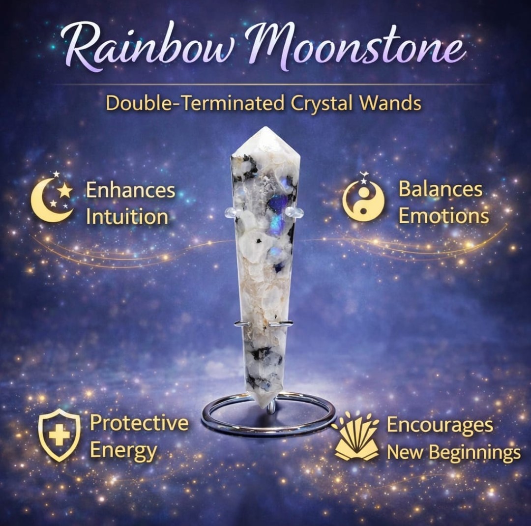 Rainbow Moonstone Double Point Terminated Obelisk wand Massager
